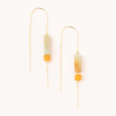 Rectangle Stone Earrings / Amazonite & Gold