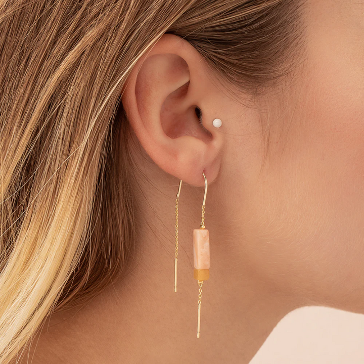 Rectangle Stone Earrings / Howlite & Gold