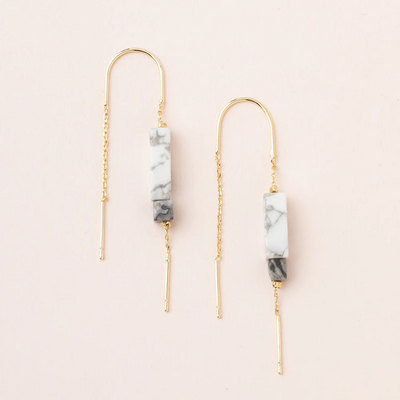 Rectangle Stone Earrings / Howlite & Gold