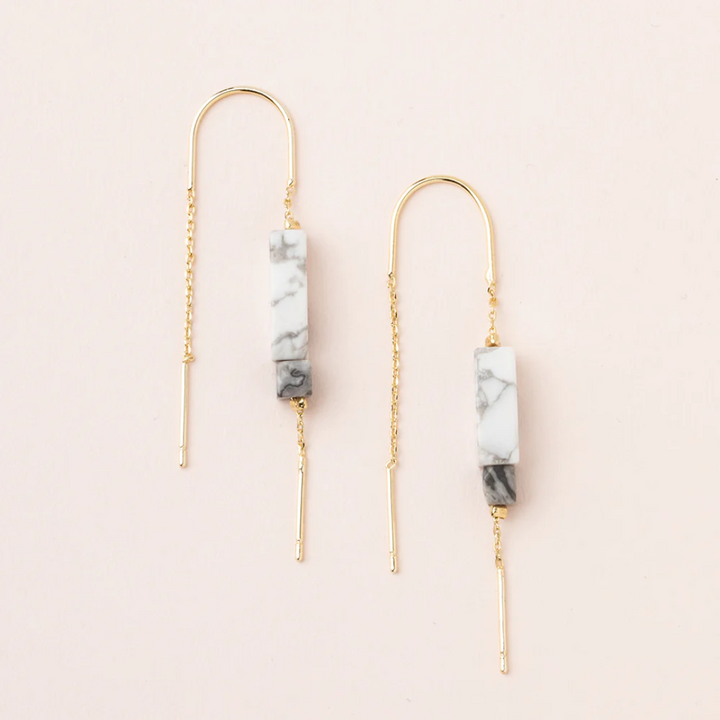 Rectangle Stone Earrings / Howlite & Gold