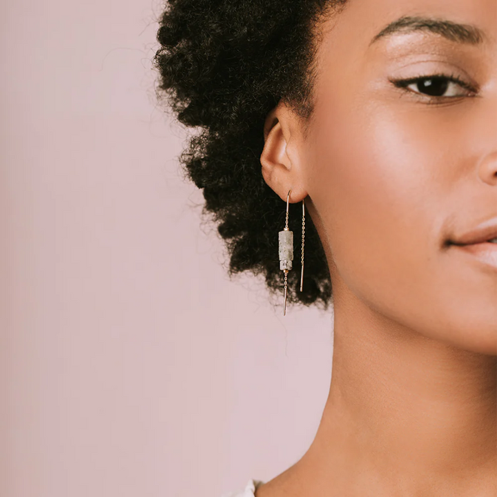 Rectangle Stone Earrings / Howlite & Gold
