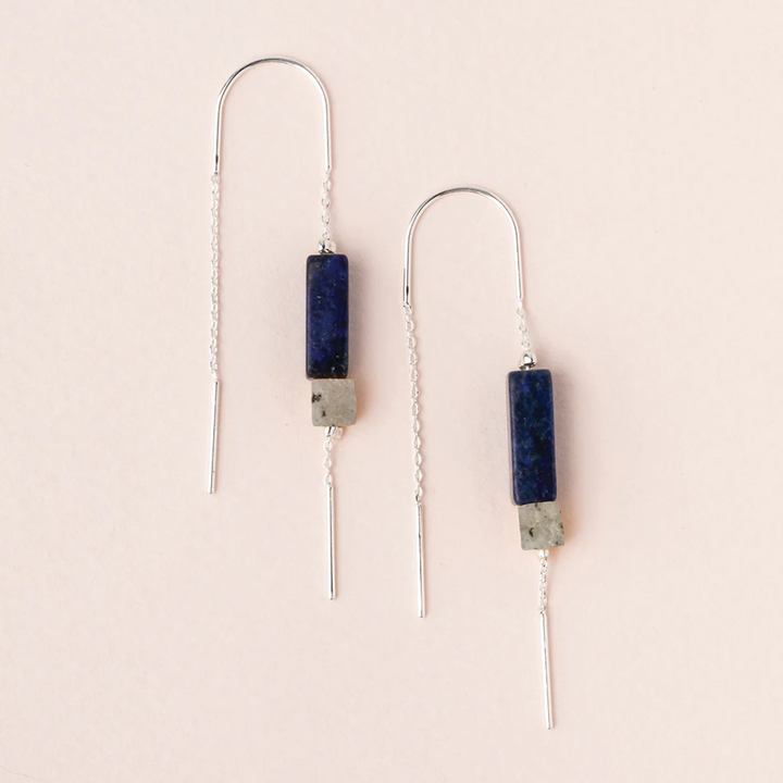 Rectangle Stone Earrings / Lapis & Silver