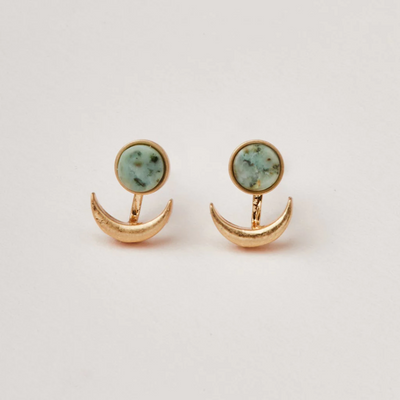 Moon Phase Ear Jacket / African Turquoise & Gold