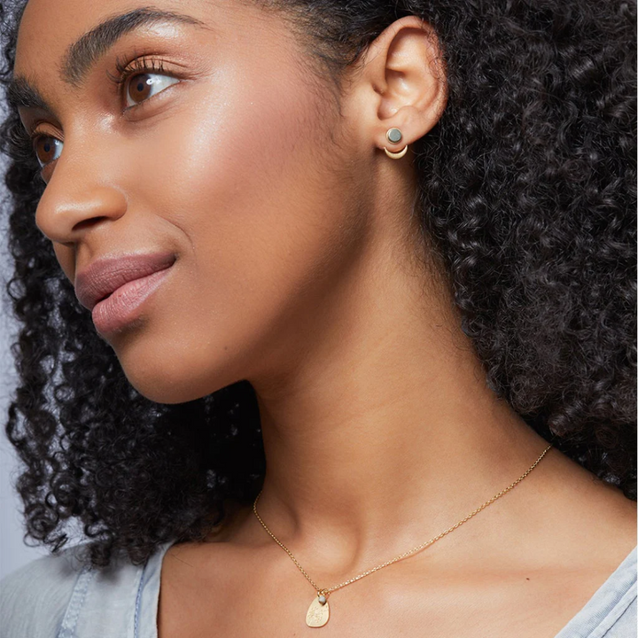 Moon Phase Ear Jacket / Sunstone & Silver