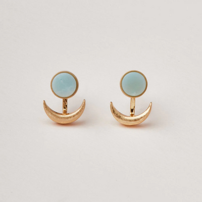Moon Phase Ear Jacket / Amazonite & Gold