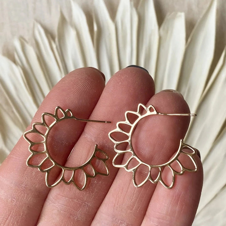 Gold Flower Girl Hoops