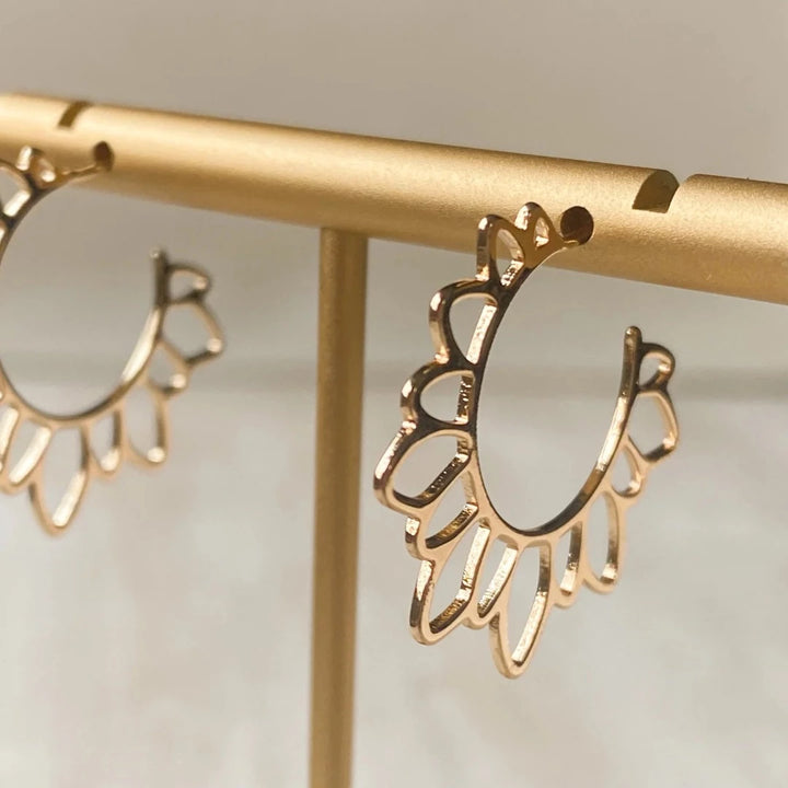 Gold Flower Girl Hoops