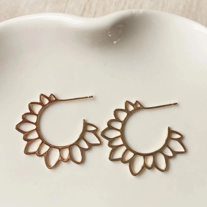 Gold Flower Girl Hoops