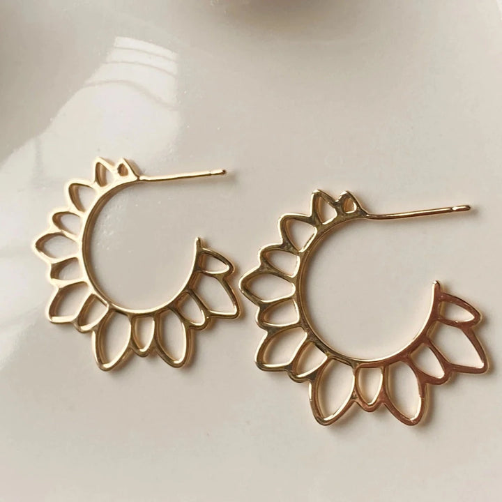 Gold Flower Girl Hoops